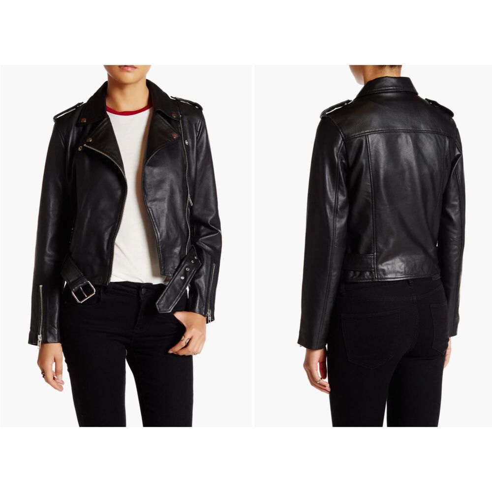 WALTER BAKER ALLISON Black Leather Moto Jacket $698 Size L